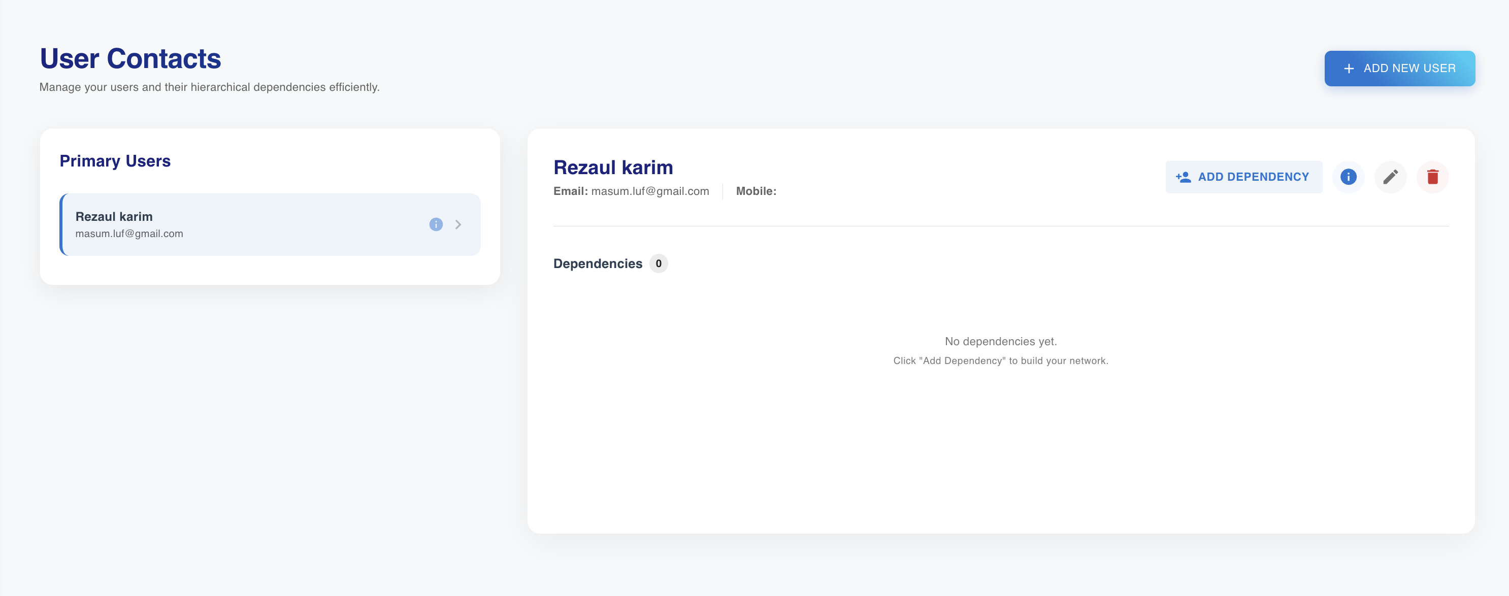 Beneficiaries management screen