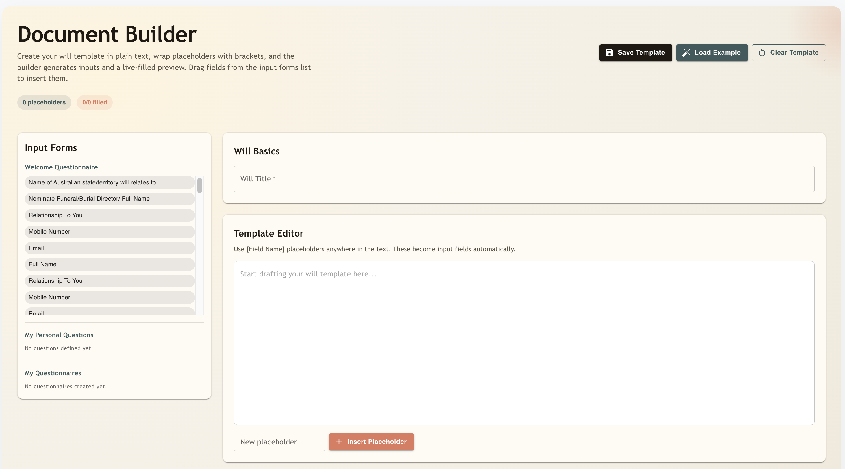 Document creation panel screen