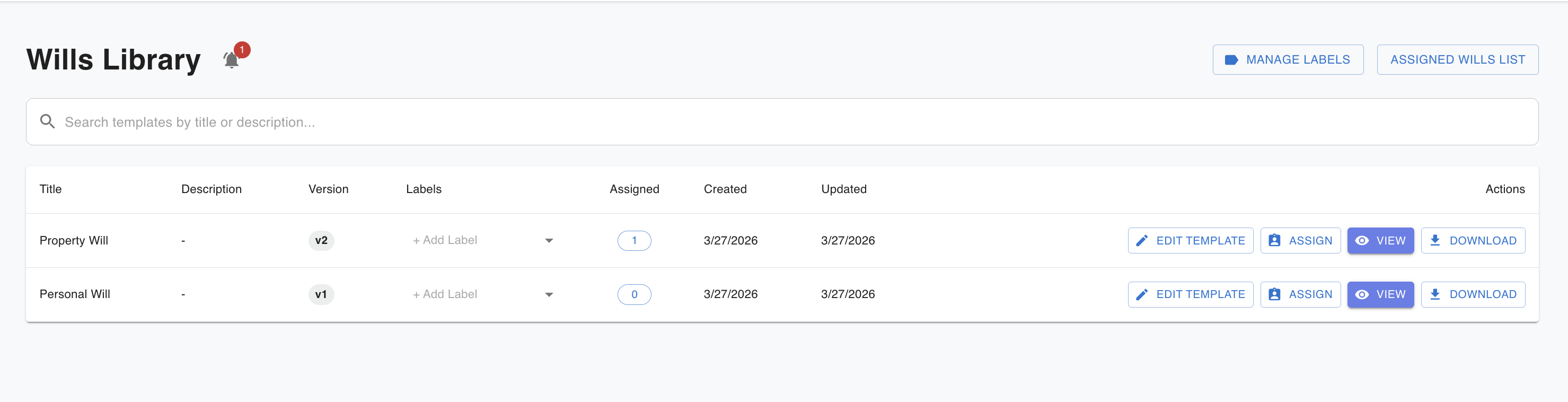 Document library screen